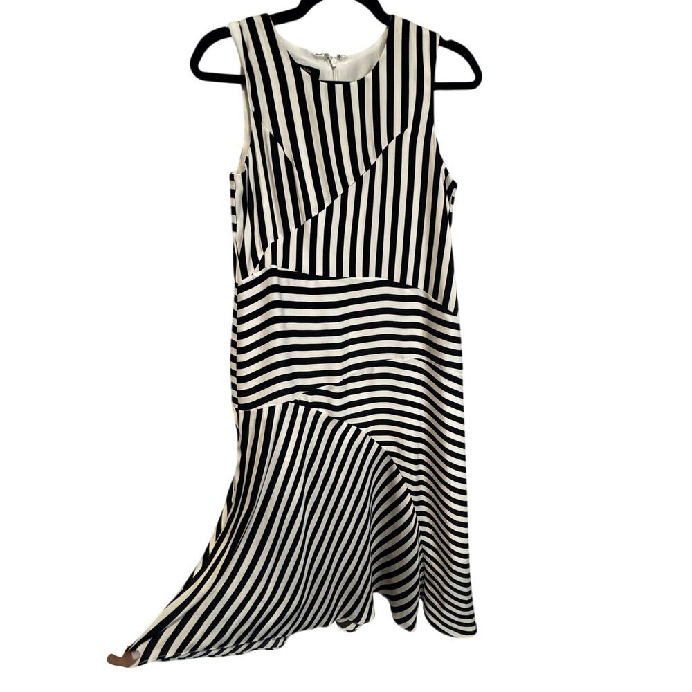 ivy + blu  Anthropologie black and white striped asymetrical dress 6, preppy